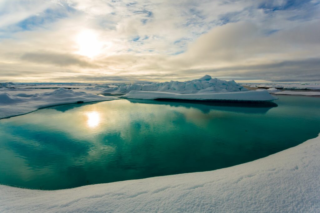 Melt pond on Arctic sea ice.