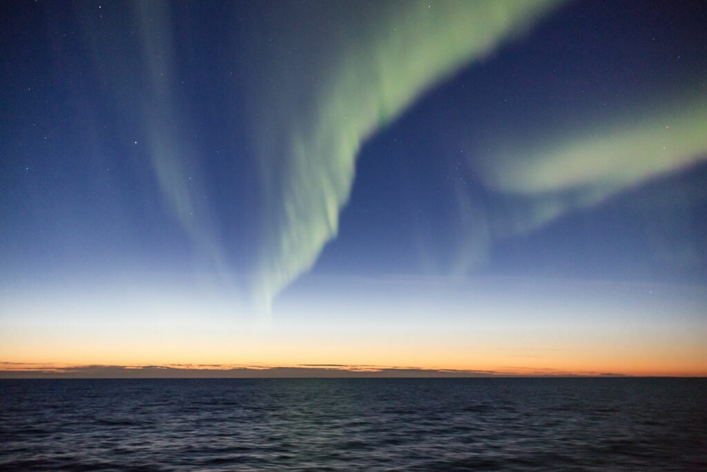 Northern lights above the central Arctic Ocean.