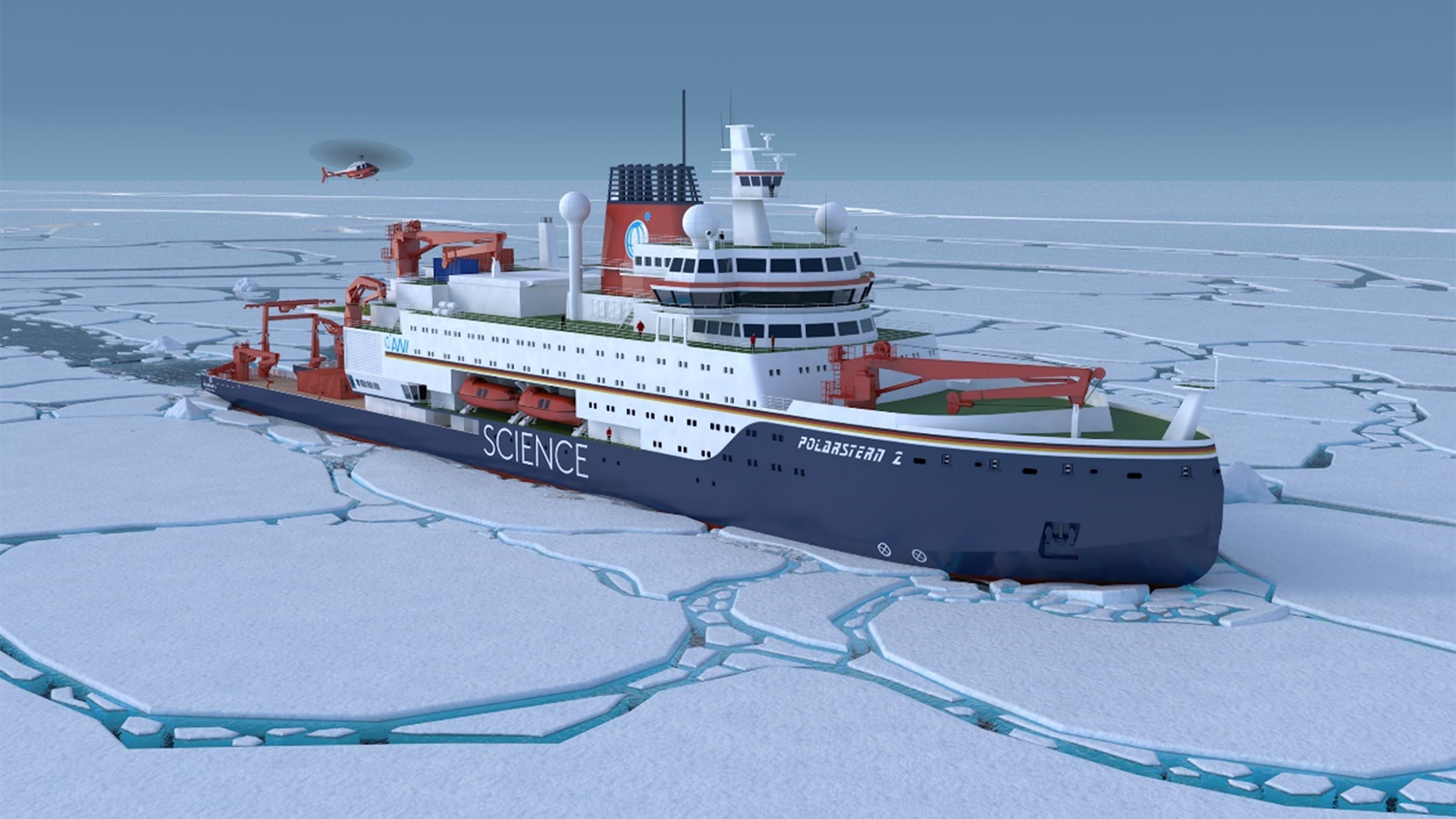 3D Render: Model of the new Polarstern in ice